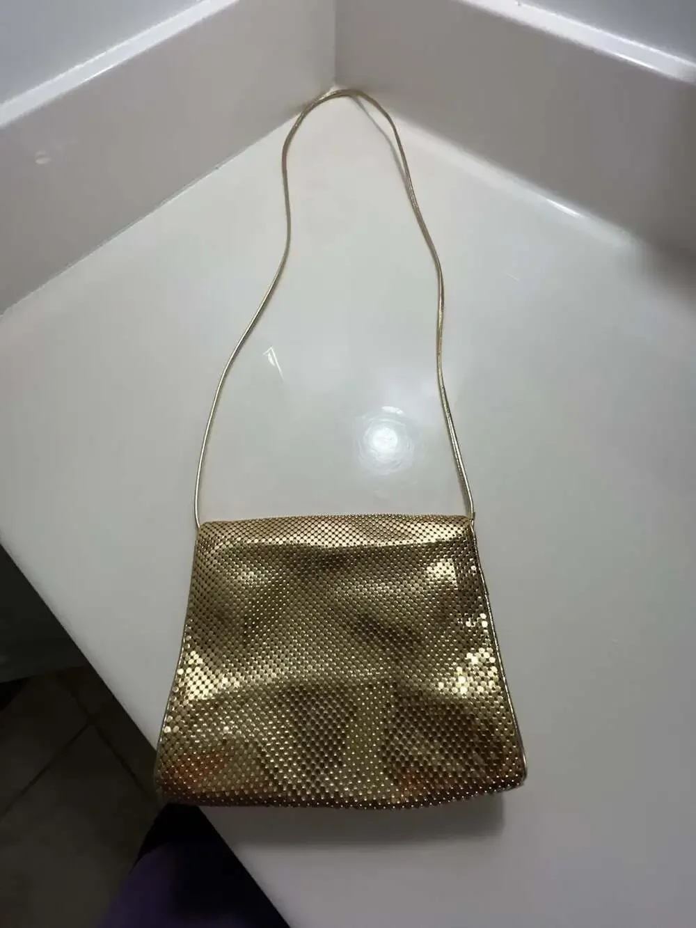 Whiting and Davis Vintage Gold Mesh Evening Clutch with Shoulder Strap